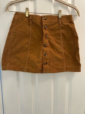 American Eagle Outfitters Button-Front Corduroy Mini Skirt in Rust Brown